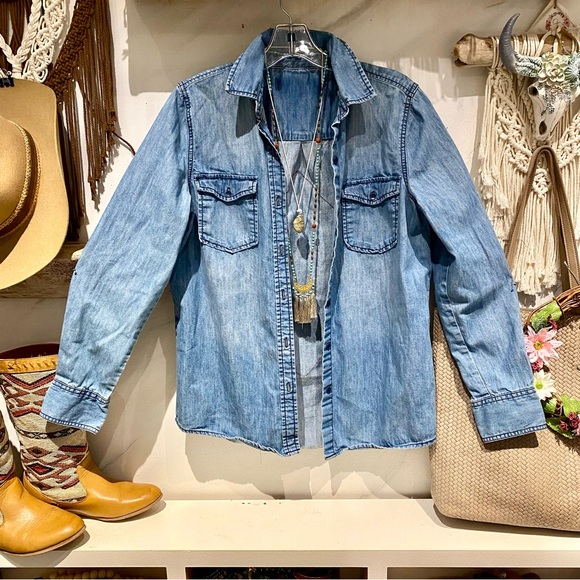 UPCYCLED patchwork vibe farmhouse granny prairie vibe jean shirt - Picture 8 of 11